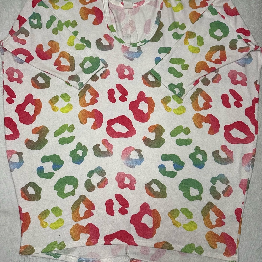 Honeyme Red and Green Leopard Print Blouse